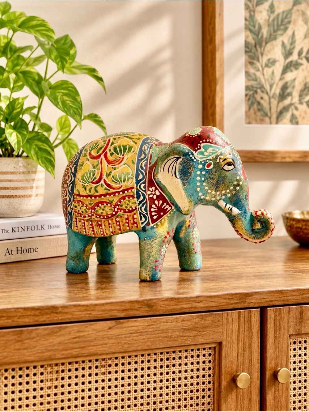 Vintage Handcrafted Kashmiri Papier-Mâché Decorative Elephant Figurine Statue